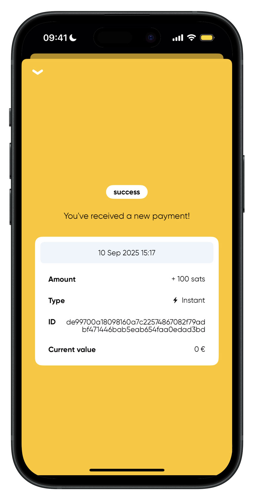 Bittr App - Lightning payment received