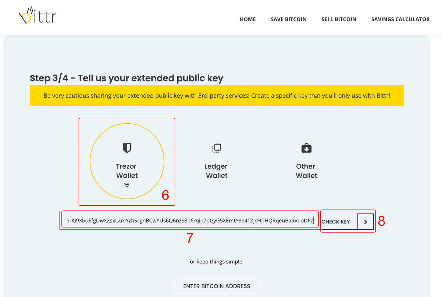 Steps 6,7 and 8 of obtaining your ypub from a Trezor hardware wallet