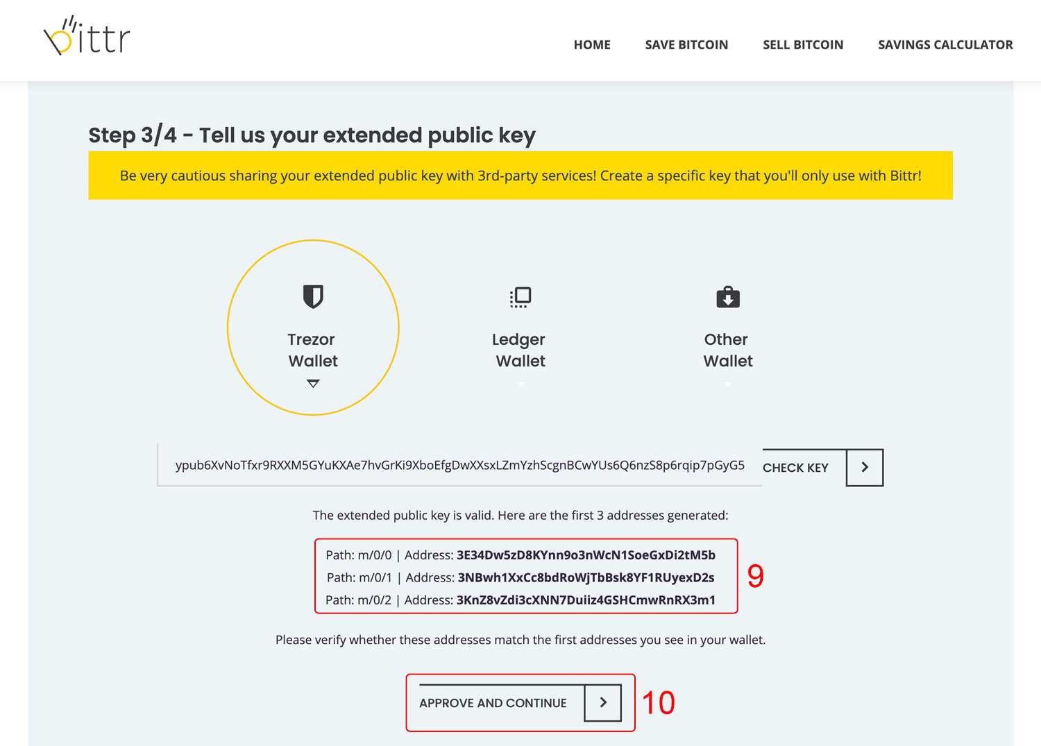 Step 4 of obtaining your ypub from a Trezor hardware wallet