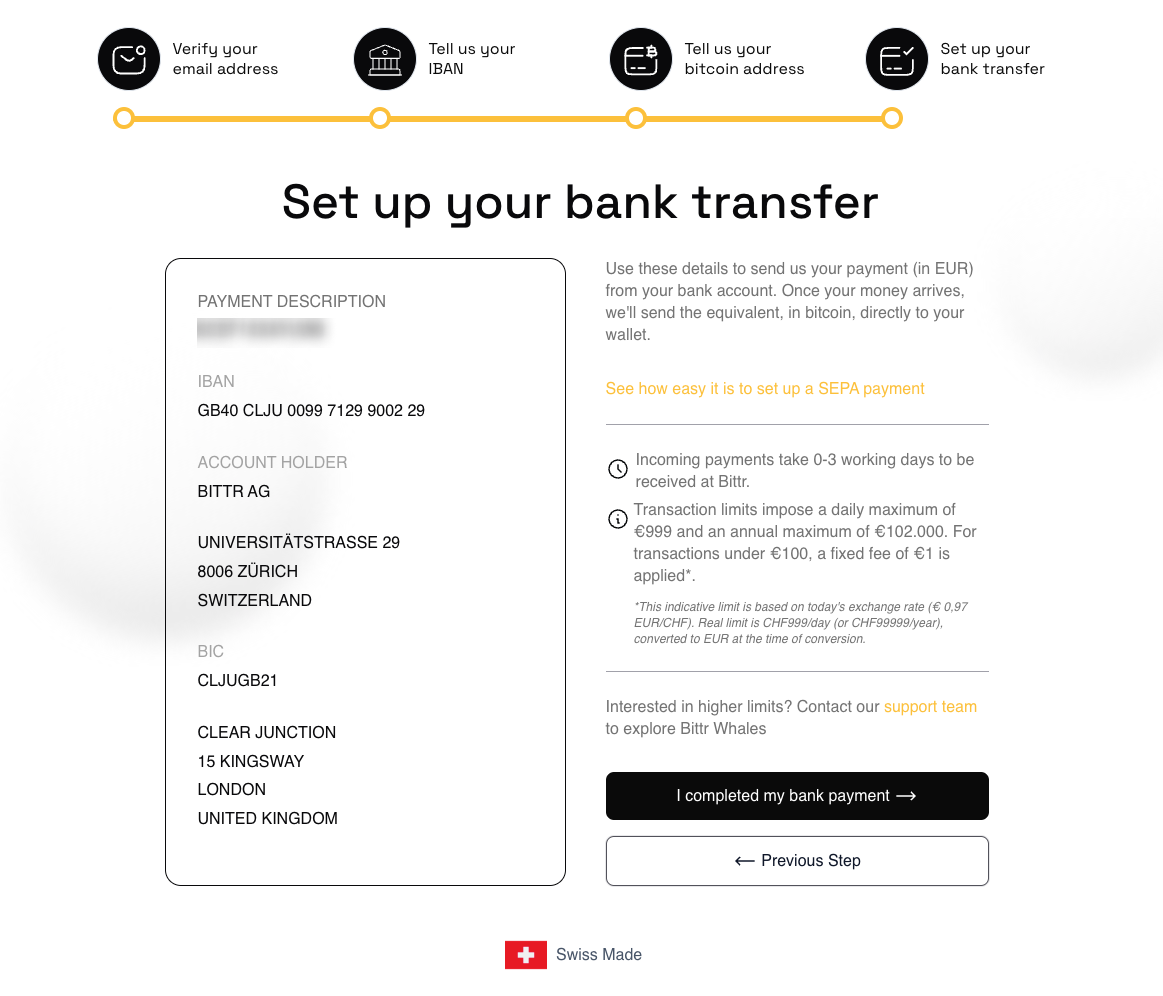 Bittr Bank Transfer Details