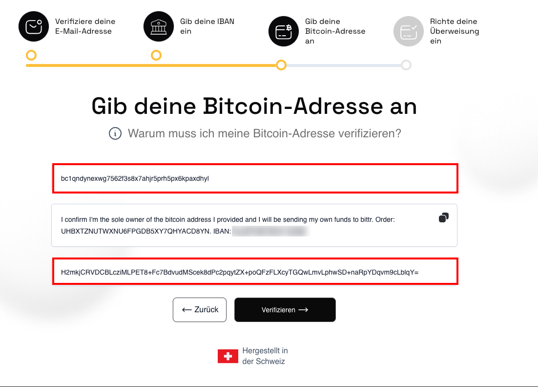 Füge deine Signatur und deine Bitcoin Adresse auf der Bittr Webseite ein