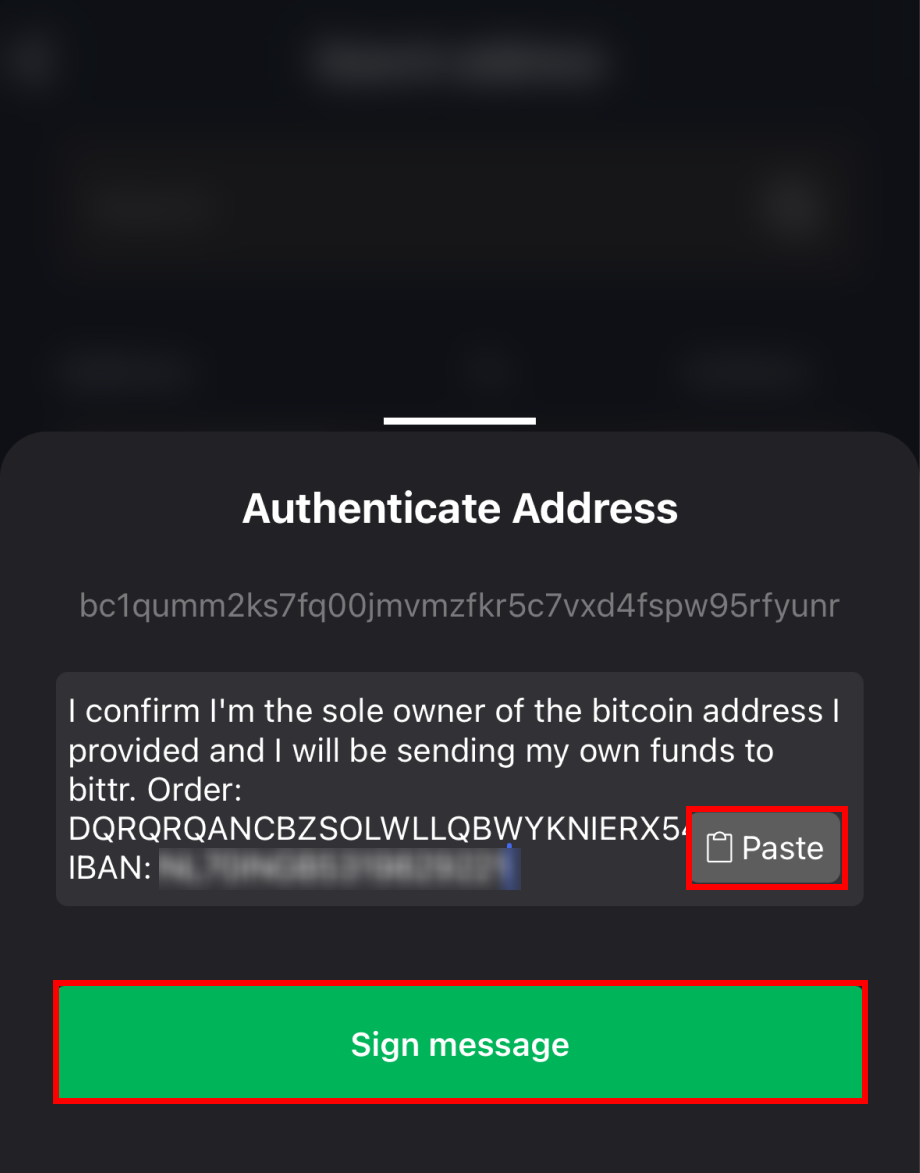 Paste the Message from Bittr here and sign message