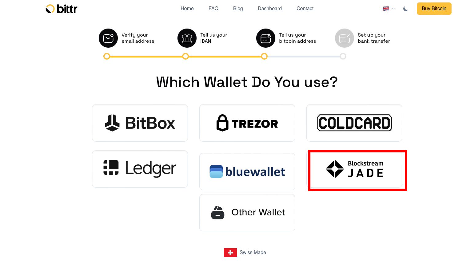 Click Jade on the wallet selection screen