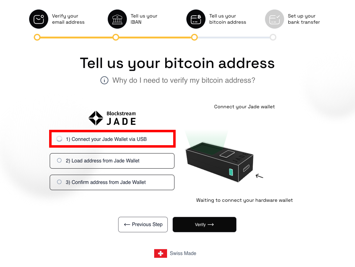 Click “Connect your Jade Wallet via USB”