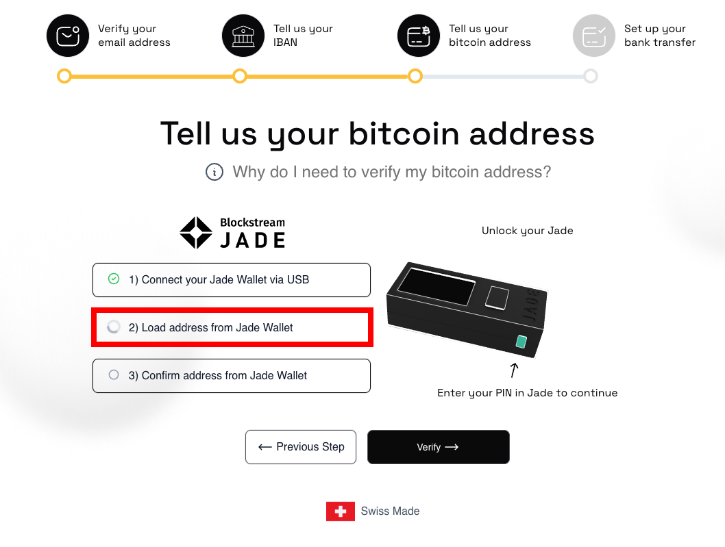 Click “Load address from Jade Wallet”