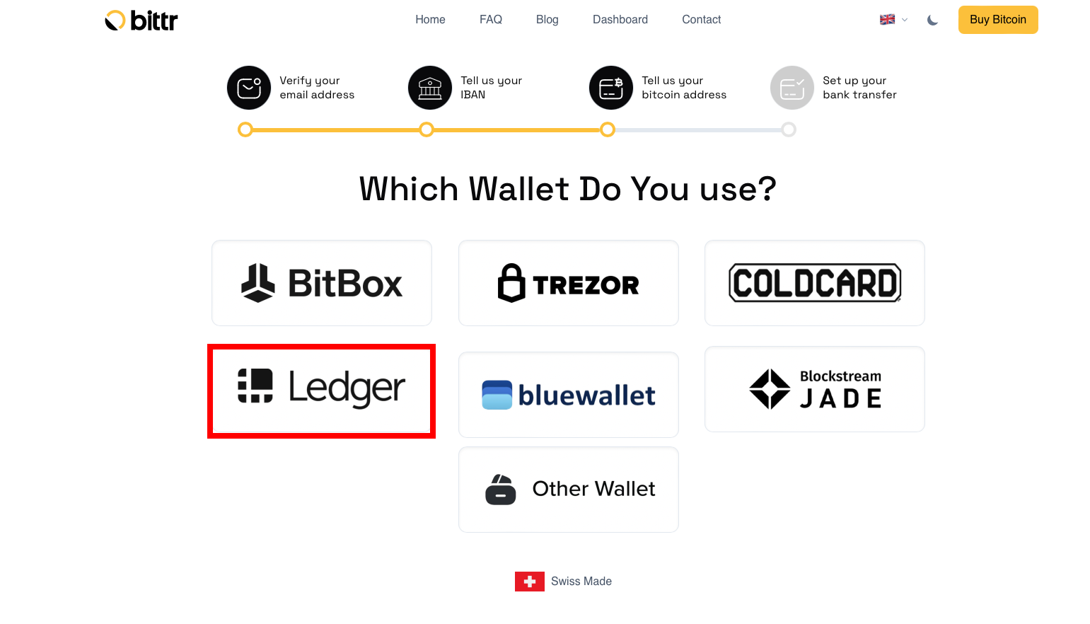 Click Ledger in the Wallet Selection Screen