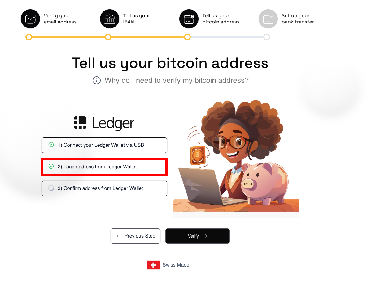 Click “Load address from Ledger Wallet” to load a new address from your Ledger