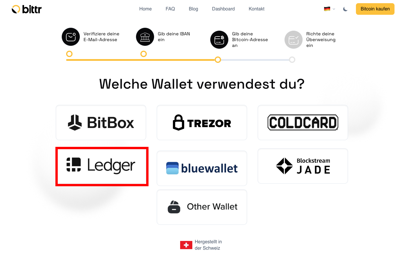 Klicke auf Ledger im Wallet-Auswahlbildschirm.