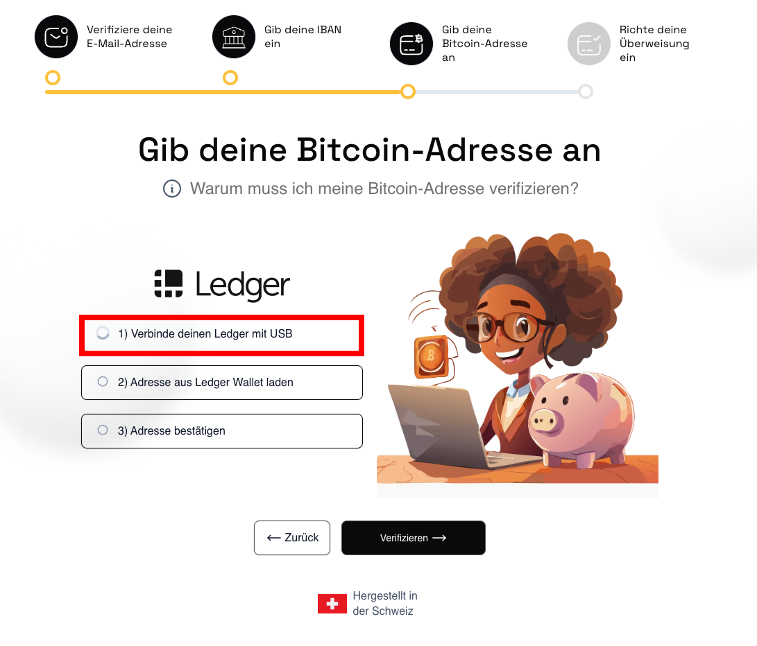 “Verbinde deinen Ledger mit USB”