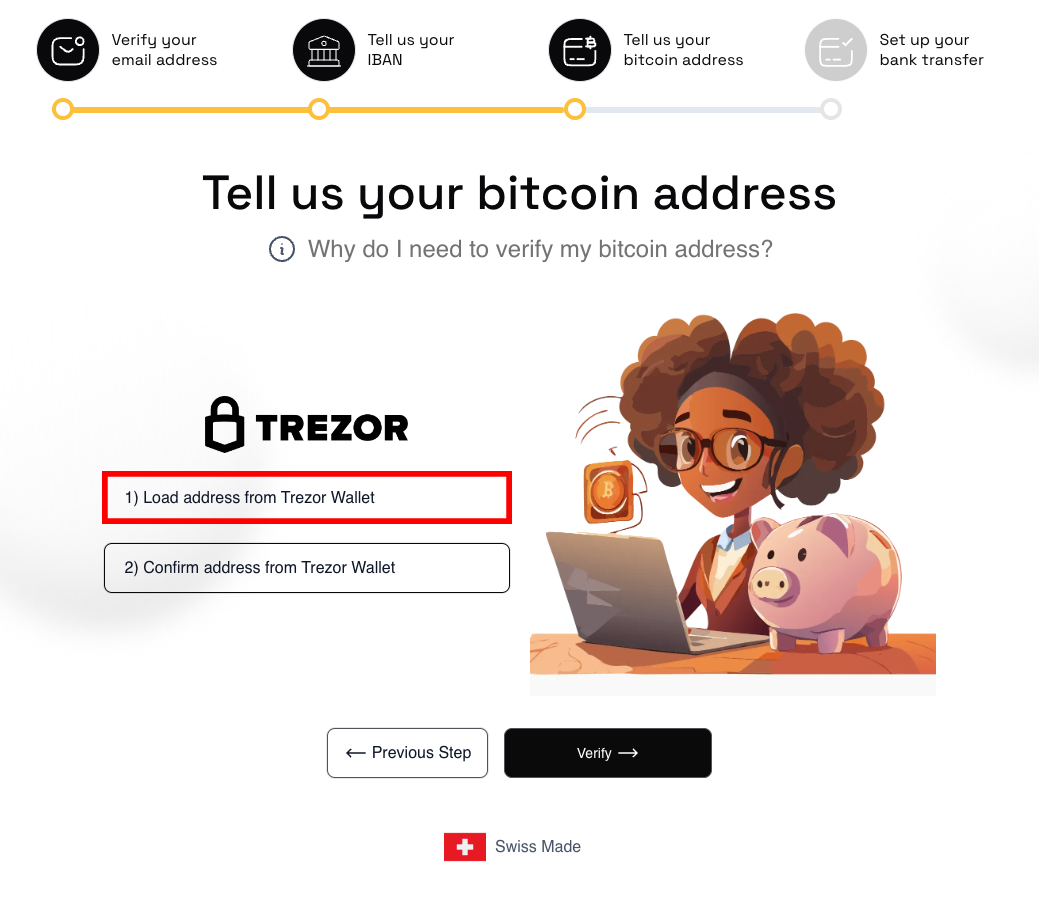 Click “Load address from Trezor Wallet”