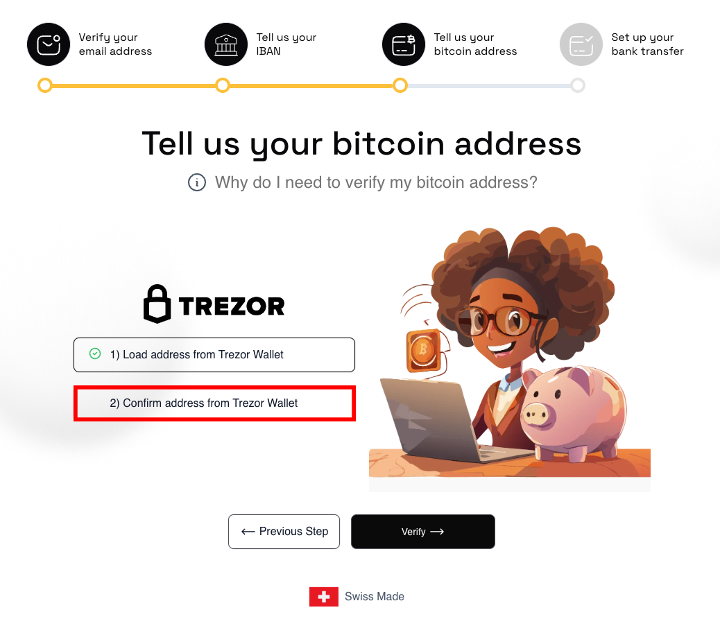 Click “Confirm address from Trezor Wallet”