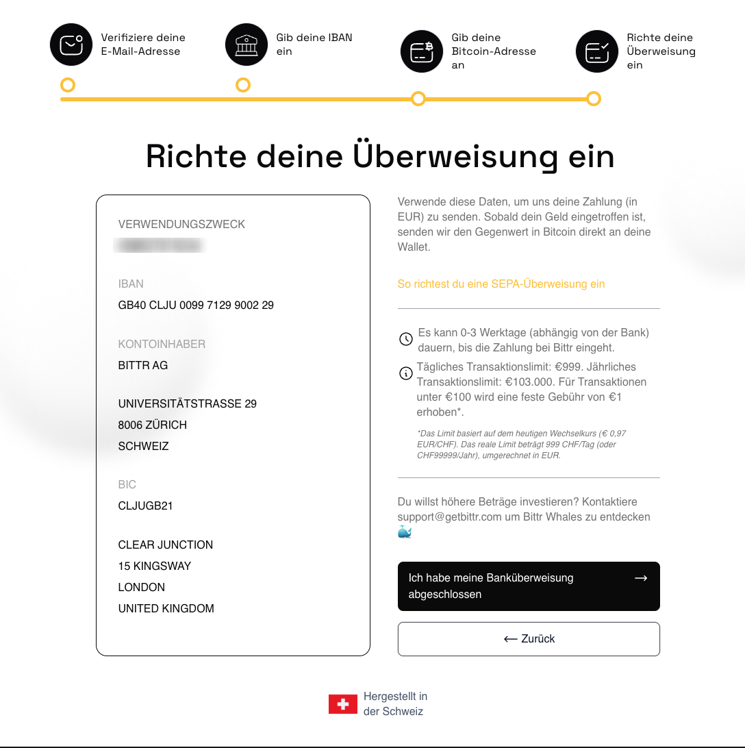 Bittr Banküberweisungsdetails