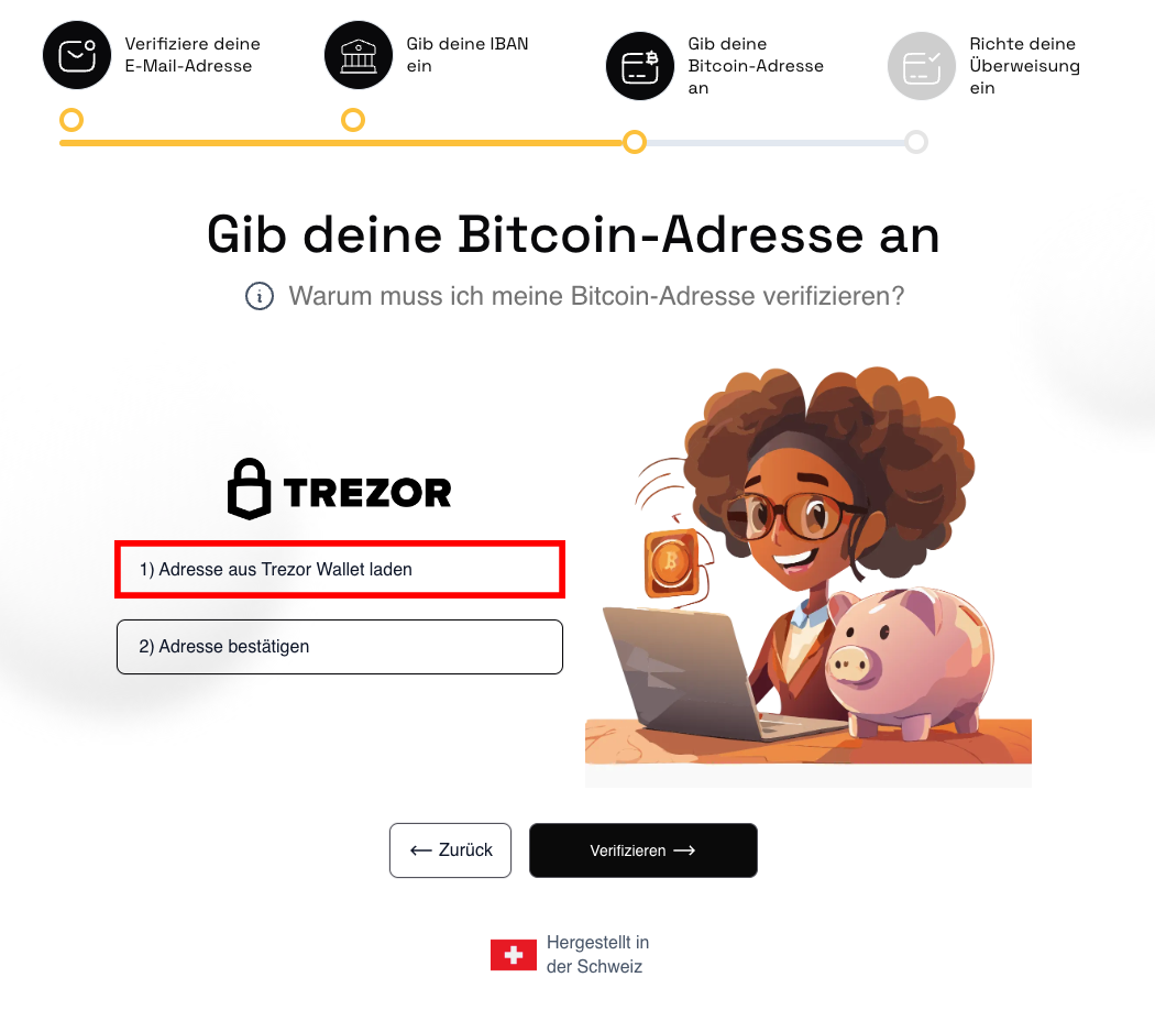 Klicke “Addresse aus Trezor Wallet laden”